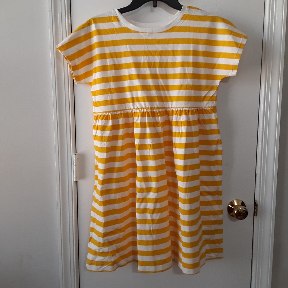 Old Navy girls yellow and white striped dress, XL 14-16